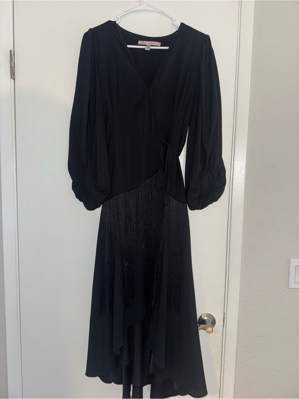 Anthropologie Hutch Black Fringe Wrap Dress